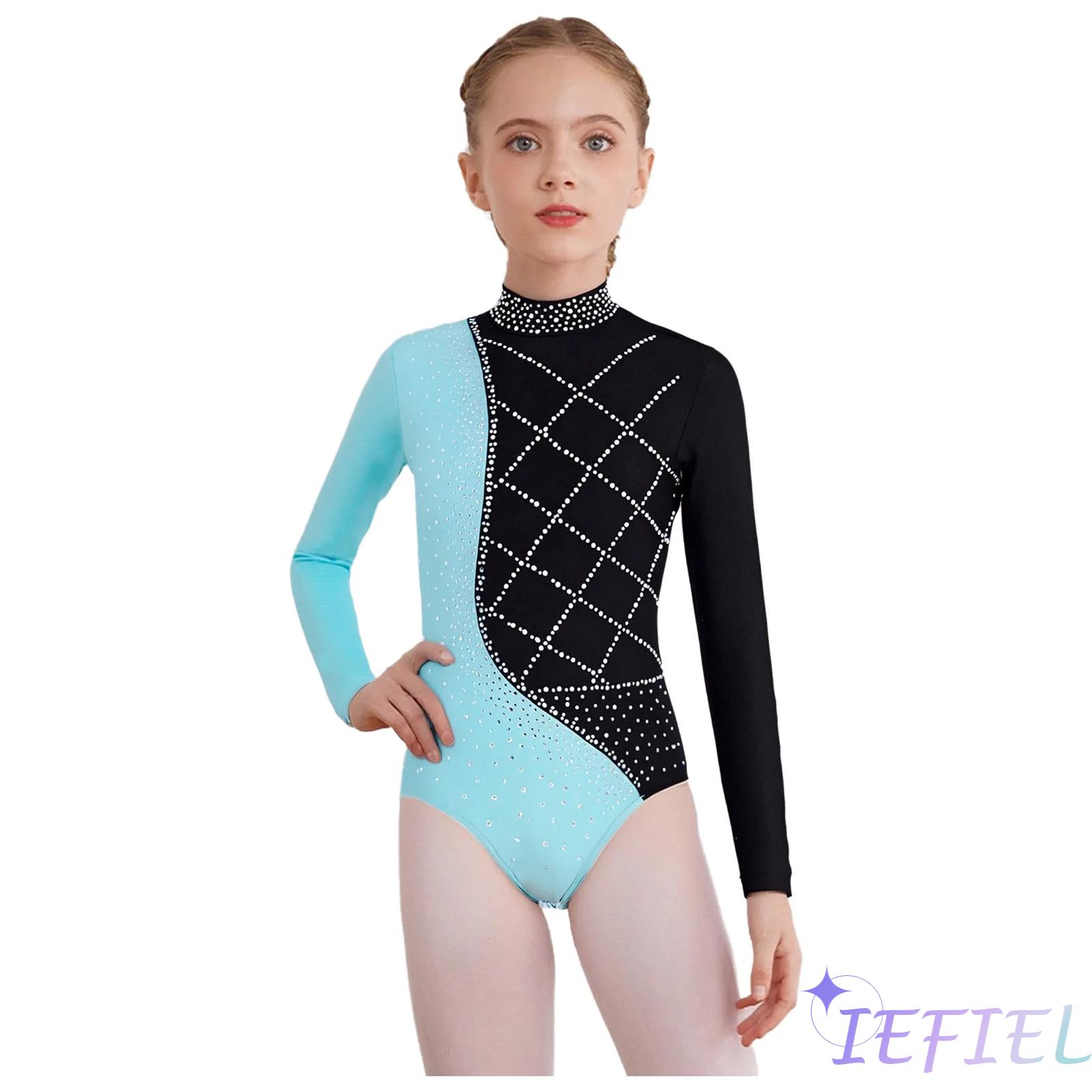 Yoga Pilates Girl - Dziewczęcy błyszczący strój gimnastyczny z dżetami,