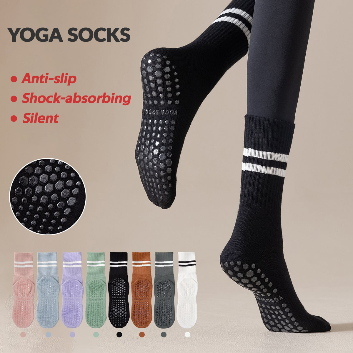 Youtube Yoga Pilates - 3 pary długich skarpet do jogi
